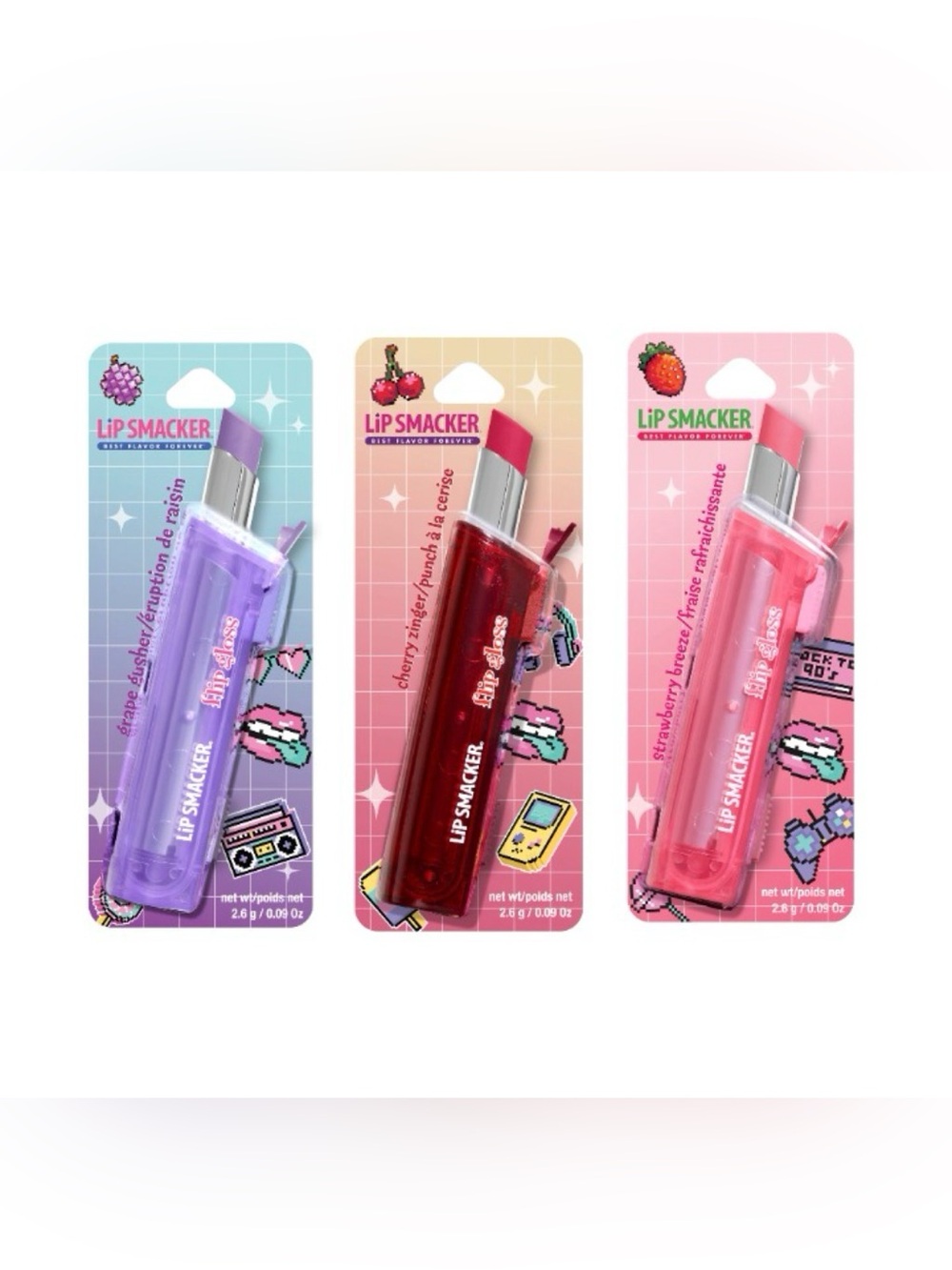 Set Lip Smacker Flip Gloss Strawberry Grape Cherry Fizz Brand New 2026 Complete